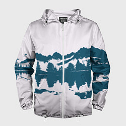 Ветровка с капюшоном мужская Лес и озеро, цвет: 3D-белый