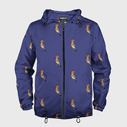 Ветровка с капюшоном мужская Клевая птица удод на фиолетовом фоне, цвет: 3D-черный