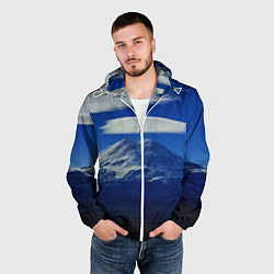 Ветровка с капюшоном мужская Эльбрус с облаками, цвет: 3D-белый — фото 2