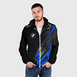 Ветровка с капюшоном мужская БМВ - синий спорт, цвет: 3D-белый — фото 2