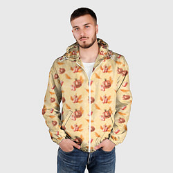 Ветровка с капюшоном мужская Хеллоуин с тыквой и листьями, цвет: 3D-белый — фото 2