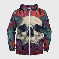 Ветровка с капюшоном мужская Металл арт - хардкор - череп, цвет: 3D-белый