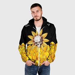 Ветровка с капюшоном мужская Череп в желтых цветах, цвет: 3D-белый — фото 2