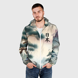 Ветровка с капюшоном мужская Сосна в Японском пейзаже, цвет: 3D-белый — фото 2