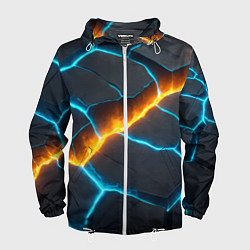 Ветровка с капюшоном мужская Оранжевая лава из синих неоновых плит, цвет: 3D-белый
