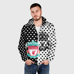 Ветровка с капюшоном мужская Liverpool черно белые точки, цвет: 3D-белый — фото 2