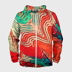 Мужская ветровка Красно-зелёный полосатая абстракция