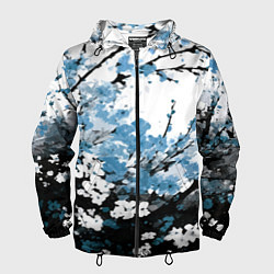 Ветровка с капюшоном мужская Абстракция чёрное дерево с синими цветами, цвет: 3D-черный