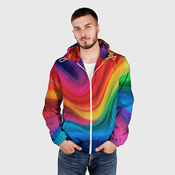 Ветровка с капюшоном мужская Смесь ярких красок волнистыми линиями, цвет: 3D-белый — фото 2