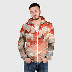 Ветровка с капюшоном мужская Японские красные волны, цвет: 3D-белый — фото 2