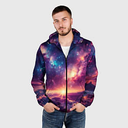 Ветровка с капюшоном мужская Фантастический космос вид с планеты, цвет: 3D-черный — фото 2
