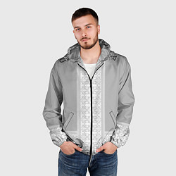 Ветровка с капюшоном мужская Славянский узор на сером - вышиванка рубаха, цвет: 3D-черный — фото 2