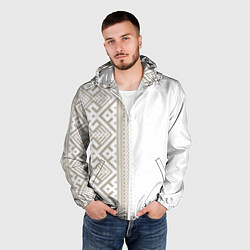 Ветровка с капюшоном мужская Узоры славянские в бежевом цвете, цвет: 3D-белый — фото 2