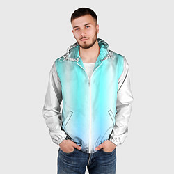 Ветровка с капюшоном мужская Neon white blue lines, цвет: 3D-белый — фото 2