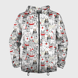 Ветровка с капюшоном мужская Новогодние котики, цвет: 3D-черный
