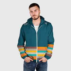 Ветровка с капюшоном мужская Индиго и шумовой градиент заката с текстурой, цвет: 3D-белый — фото 2