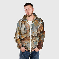 Ветровка с капюшоном мужская Старая штукатурка на стене - абстракция, цвет: 3D-белый — фото 2