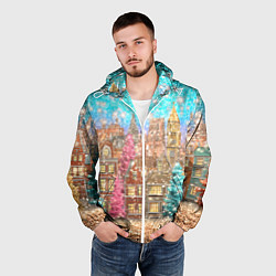 Ветровка с капюшоном мужская Новогодний город в блестках, цвет: 3D-белый — фото 2