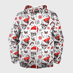 Ветровка с капюшоном мужская Новогодние черепа, цвет: 3D-белый