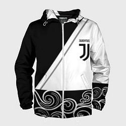 Ветровка с капюшоном мужская Ювентус геометрия полосы текстура, цвет: 3D-белый