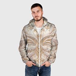 Ветровка с капюшоном мужская Перламутровый орнамент с перьями, цвет: 3D-белый — фото 2