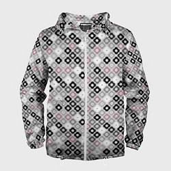 Ветровка с капюшоном мужская Цветочный серо-розовый узор ретро, цвет: 3D-белый