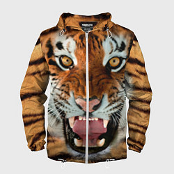 Ветровка с капюшоном мужская Взгляд тигра, цвет: 3D-белый