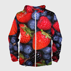 Ветровка с капюшоном мужская Berries, цвет: 3D-белый