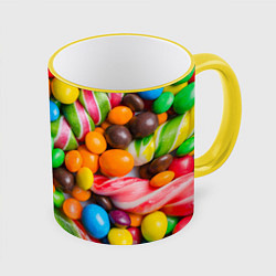 Кружка 3D Сладкие конфетки, цвет: 3D-желтый кант