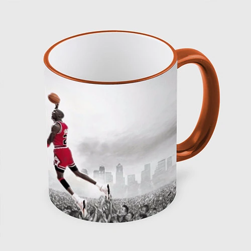 Кружка цветная Michael Jordan NBA / 3D-Оранжевый кант – фото 1