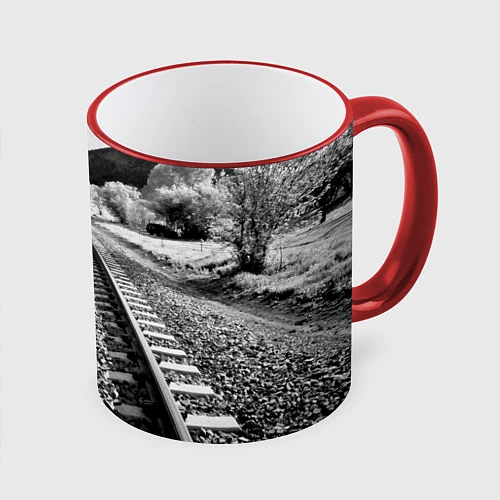 Кружка цветная Железная дорога / 3D-Красный кант – фото 1