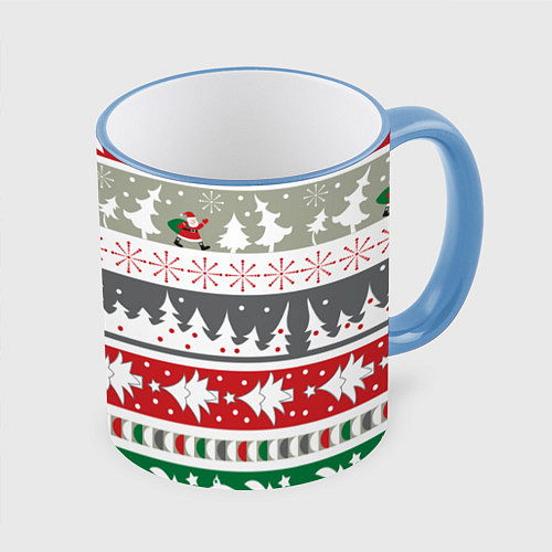 Кружка цветная Новогодний орнамент / 3D-Небесно-голубой кант – фото 1
