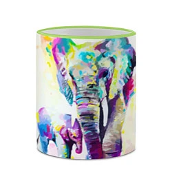 Кружка 3D Акварельные слоны, цвет: 3D-светло-зеленый кант — фото 2