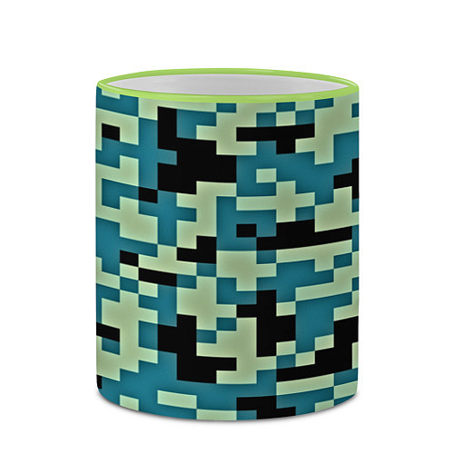 Кружка цветная Камуфляж пиксельный: голубой/черный / 3D-Светло-зеленый кант – фото 2