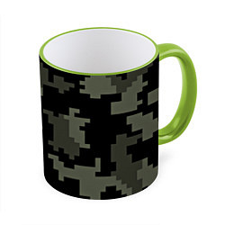 Кружка 3D Камуфляж пиксельный: черный/серый, цвет: 3D-светло-зеленый кант