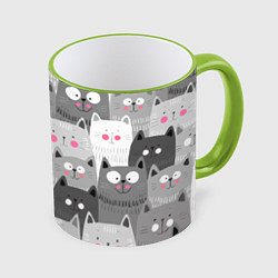 Кружка 3D Котейки 2, цвет: 3D-светло-зеленый кант