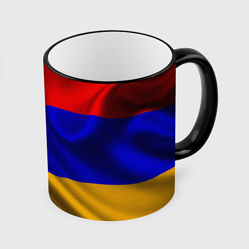 Кружка цветная Флаг Армения / 3D-Черный кант – фото 1