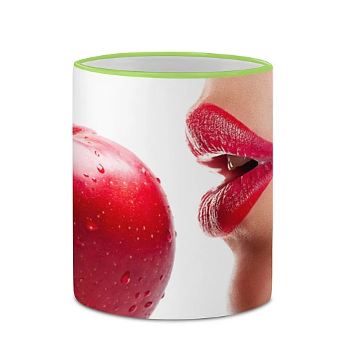 Кружка цветная Яблоко и губы / 3D-Светло-зеленый кант – фото 2