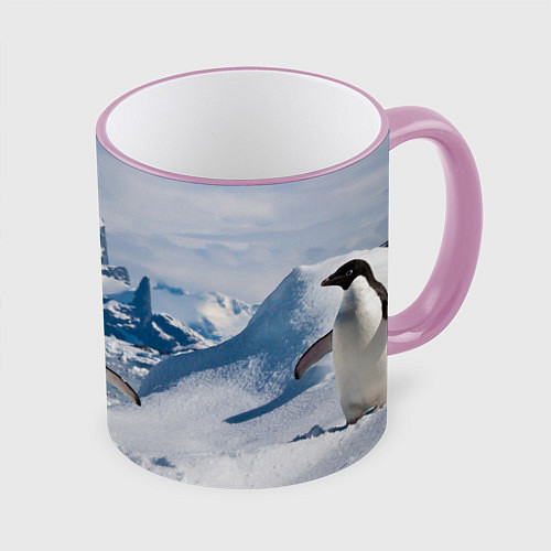 Кружка цветная Пингвин в горах / 3D-Розовый кант – фото 1
