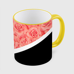 Кружка 3D Розовые розы, цвет: 3D-желтый кант