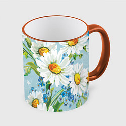 Кружка 3D Ромашки, цвет: 3D-оранжевый кант