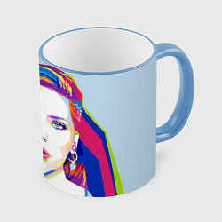 Кружка 3D Scarlett Johansson, цвет: 3D-небесно-голубой кант