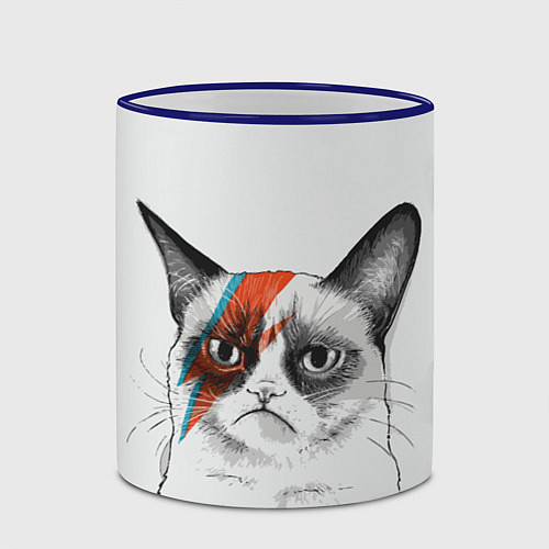Кружка цветная David Bowie: Grumpy cat / 3D-Синий кант – фото 2