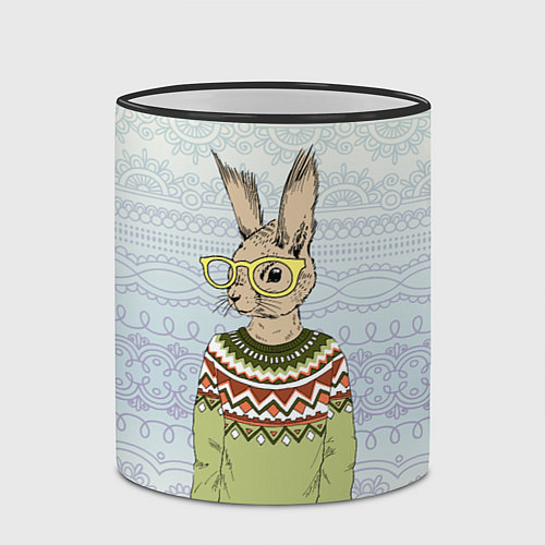 Кружка цветная Кролик хипстер / 3D-Черный кант – фото 2