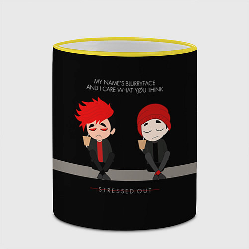 Кружка цветная 21 Pilots: Stressed Out / 3D-Желтый кант – фото 2