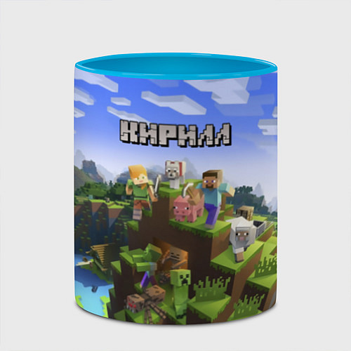 Кружка цветная Майнкрафт: Кирилл / 3D-Белый + небесно-голубой – фото 2