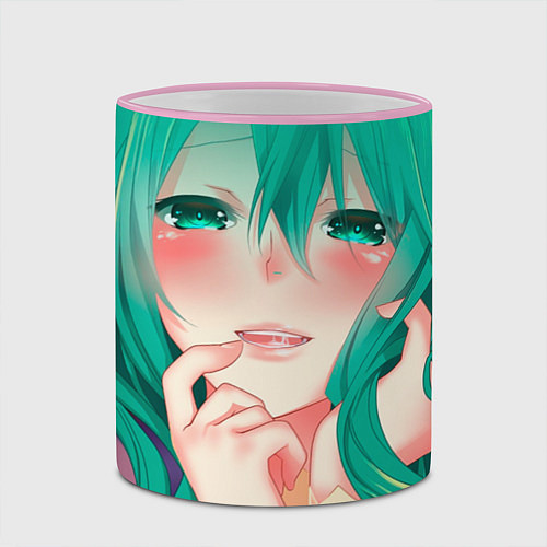 Кружка цветная Miku Ahegao / 3D-Розовый кант – фото 2