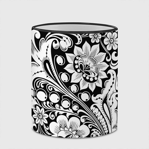 Кружка цветная Хохлома черно-белая / 3D-Черный кант – фото 2