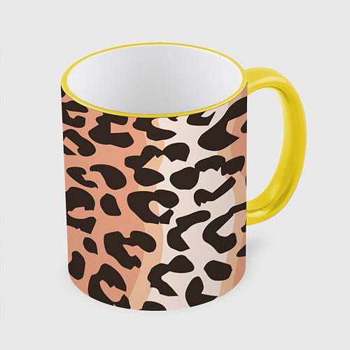 Кружка цветная Шкура леопарда / 3D-Желтый кант – фото 1