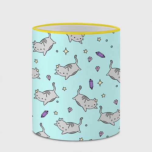 Кружка цветная Кавайные котики / 3D-Желтый кант – фото 2